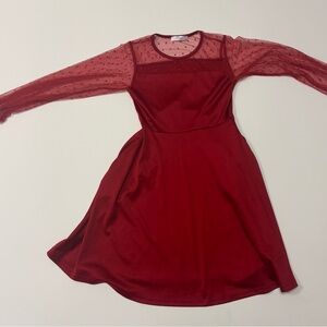 Arshiner Girls Red Long Sleeve Mesh Polka Dot Dress - Size 120 (Size 6-7)